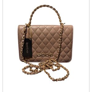 Bebe Quilted Taupe Finlay Crossbody Bag